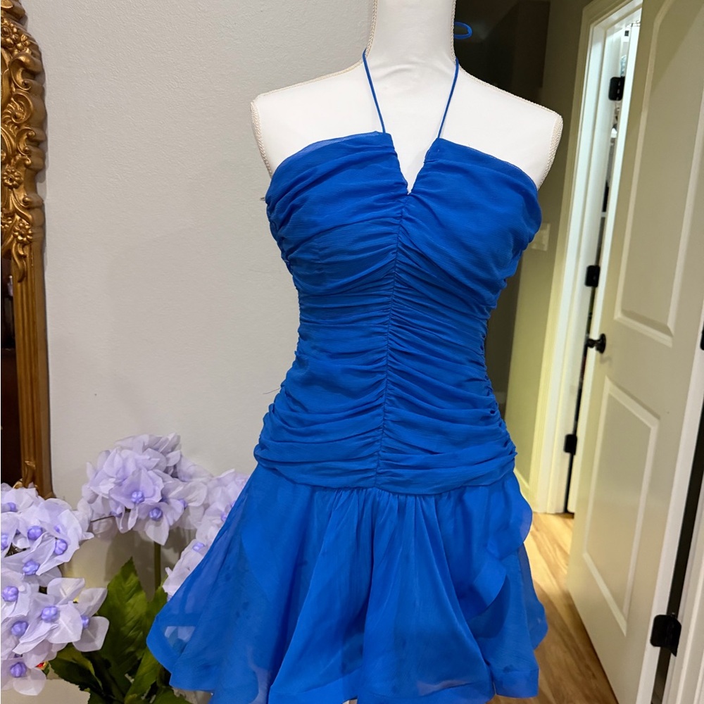 Elliatt Royal Blue Ruched Halter Mini Dress